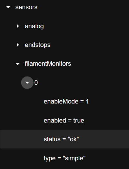 Filament monitor status 'ok'