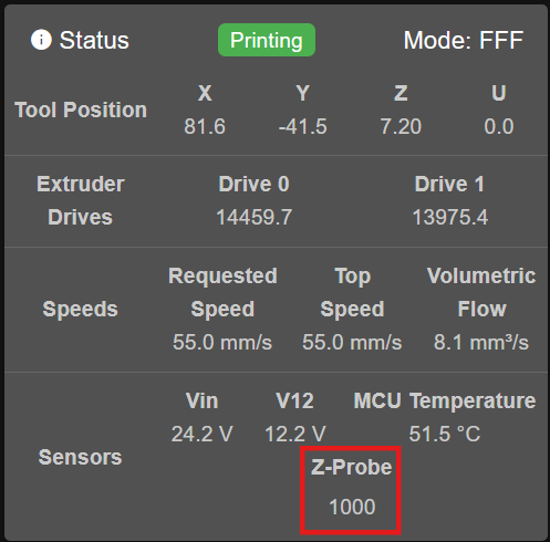 Z-Probe status field in Dashboard
